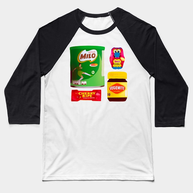 Australian Snacks Baseball T-Shirt by rachaelthegreat